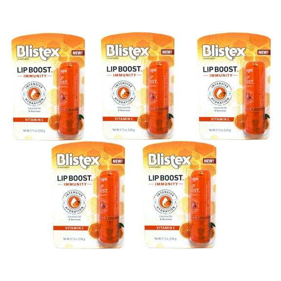 5 Pack - Blistex Lip Boost Immunity, Lip Balm, Intensive Hydration, Vitamin C, Coconut Oil & Beeswax, Moisturizer 0.13 oz