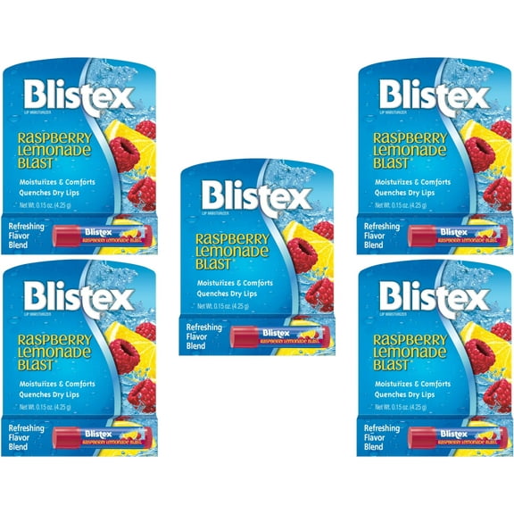 5 Pack Blistex Raspberry Lemonade Blast Fruit Blend Lip Balm, .15 Oz Each