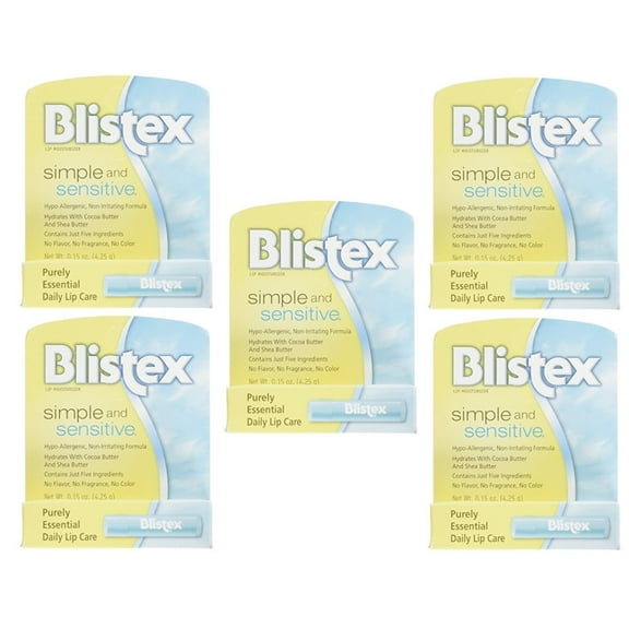 5 Pack - Blistex Simple and Sensitive Lip Moisturizer 0.15 oz Each