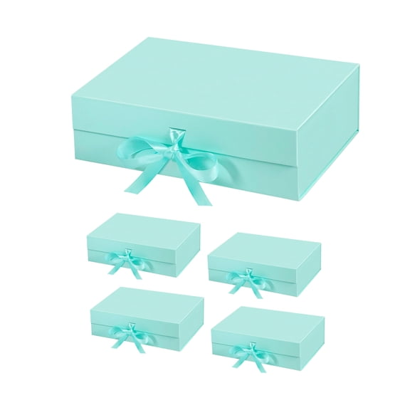 5 Pack Blue Gift Box 10.5x7.5x3.1 Inches, Gift Boxes with Magnetic Lids and Ribbonsfor for Thanksgiving Day, Christmas, Birthday, Wedding & Party Packing