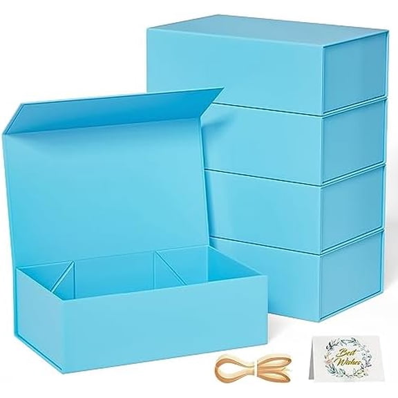 5 Pack Blue Gift Box, 9.5x6x3'' Gift boxes for Presents with Lids Magnetic Closure Rectangle Collapsible for Bridesmaid Proposal Box, Wedding, Christmas, Halloween, Birthday Gift Packging