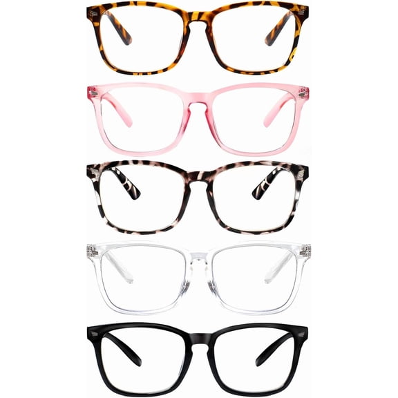 5 Pack Blue Light Blocking Reading Glasses,Spring Hinge Readers for Women Men,Anti UV Ray Filter Nerd Eyeglasses