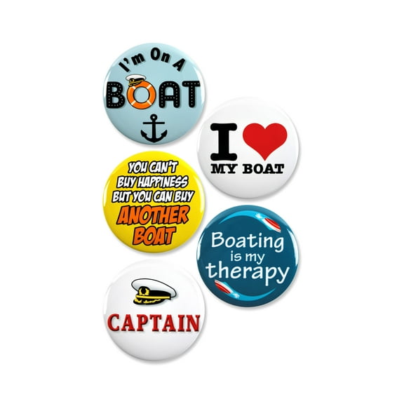 5 Pack - Boating Enthusiast And Boat Owner Pinback Buttons - 2.25 Inch