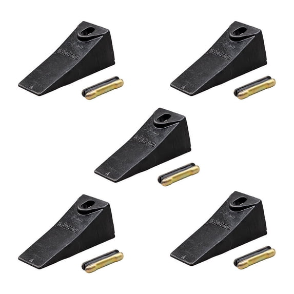 5 Pack Bobcat Style Skid Steer & Mini Excavator Bucket Teeth with 6737325 Flex Pins - 5-1/2" x 1-11/16" Black Steel Excavator Teeth for Excavation, and Demolition