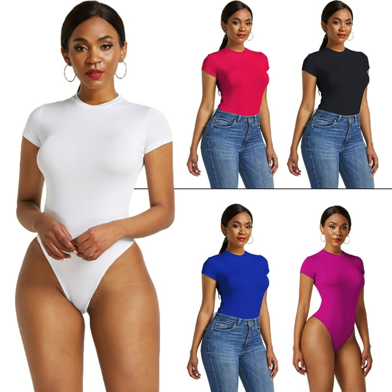 5 Pack Body Suits for Womens Short Sleeve Round Neck Casual 