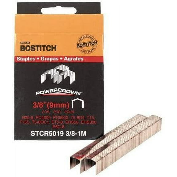5 Pack Bostitch STCR50193/8-1M 3/8" Heavy Duty 7/16" PowerCrown Staples - 1000 per Package