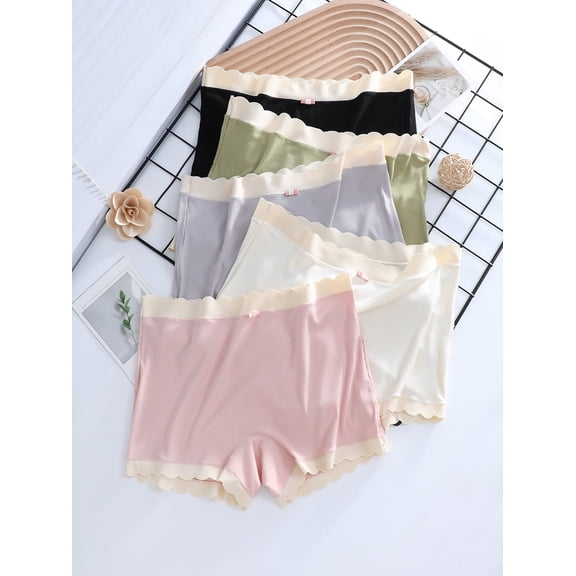 5-Pack Bow-Robe no-show boxers - Minimalist Color-Blocking underwear with Bow Accent, Plain Boxer Briefs (Non-), Hand Washable Casual & for /_school - 5pcs Multipack