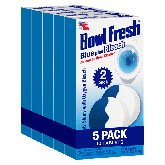 (5 Pack) Bowl Fresh Automatic Toilet Bowl Cleaner, Blue + Bleach, 2 Ct