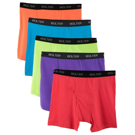 5-Pack Boxer Briefs by Bolter Men's Cotton Spandex Underwear Tagless (Large, Brights)
