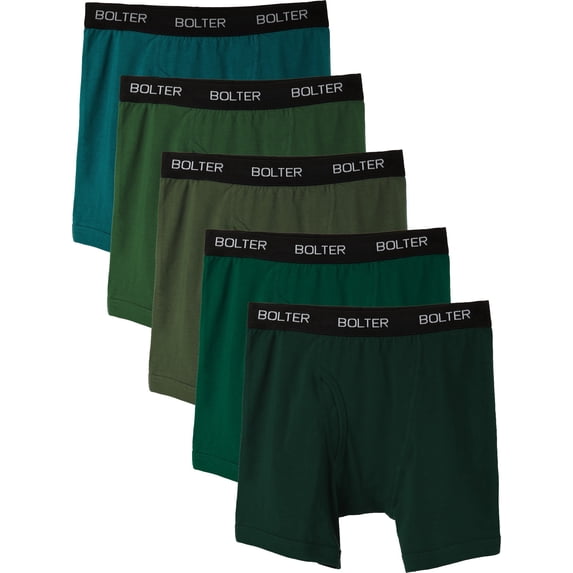 5-Pack Boxer Briefs by Bolter Men's Cotton Spandex Underwear Tagless (Small, Greens)