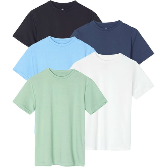 5 Pack: Boys' Cotton Short Sleeve Crew Neck T-Shirts Outdoor (Ages 4-18)