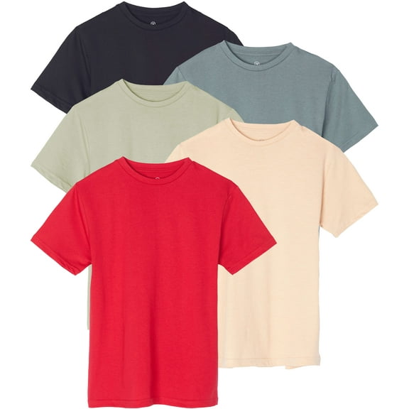 5 Pack: Boys' Cotton Short Sleeve Crew Neck T-Shirts Outdoor (Ages 4-18)