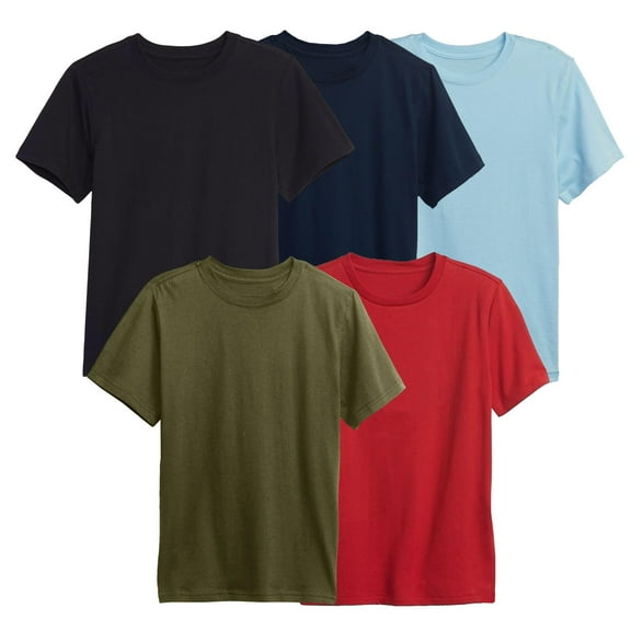 5-Pack Boys Short Sleeve Crew Neck Premium Soft Cotton Blend T Shirt (XS-2XL)