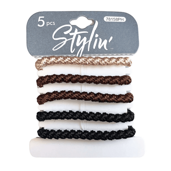 5 Pack Bracelet Hair Elastics, Braided Design, Stylish Dual Use as Hair Tie, Bracelet, Comfortable, No Snag, Perfect for All Hair Types, Chic Everyday Accessory, Versatile Use, Black, Brown