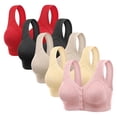 thumbnail image 1 of 5 Pack Bras For Women Front Closure No Underwire Lace Mesh Comfy Wireless Snap Closing Nursing Bras For Breastfeeding (M, Red/Black//Gray/Beige/Pink), 1 of 5