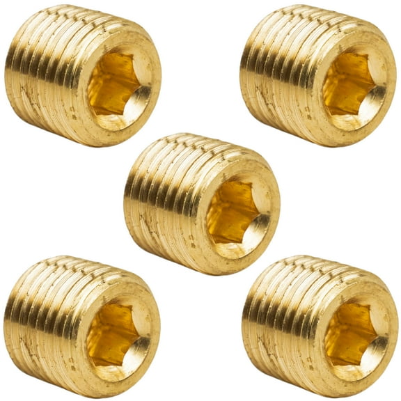 5 Pack Brass 1/4" Hex Pipe Plugs Countersunk Style Male NPT Pipe End Fitting Cap