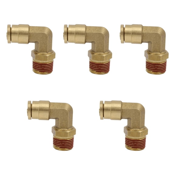 5 Pack Brass Air Brake Push-Lock 90 Male Elbow 1/2X3/8 NPT - Replace 1869X8S 186986S 177.13B698C 169PMT86 1169X8SDYC 1065295 025690806 016286 8AB6MPX90 9698PXDOTS D20308948 G311040806