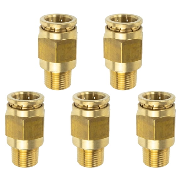 5 Pack Brass Air Brake Push-Lock Male Connector 3/4X1/2 NPT - Air Brake Connector Replaces 1868X10X8 1868P-010P-08 177.13B6812D 12AB-8MP 1065205 1868X12 68128 91309 M-4731 PH68PMT-12-8