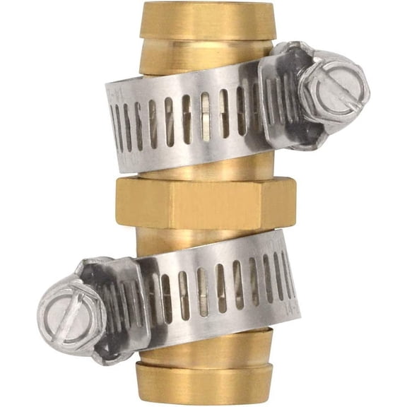 5 Pack Brass Barb Straight Joiner 3/4" Hose Fitting Air Water Repair Splicer Mender with Clamps
