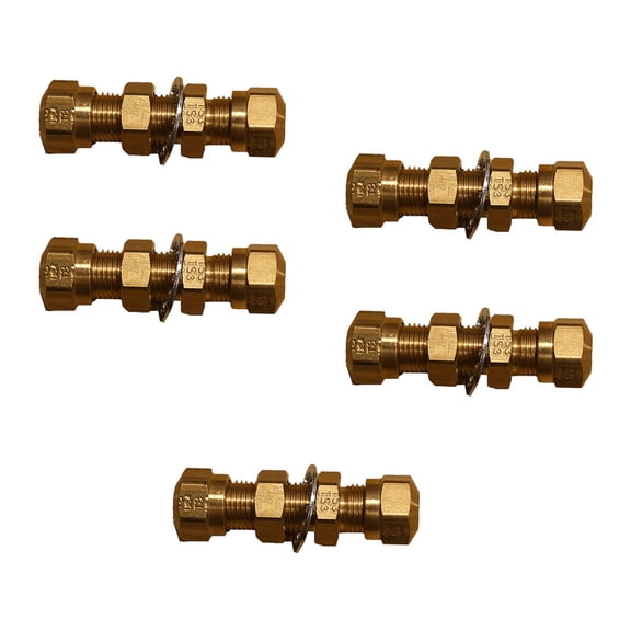 5 Pack Brass Bulkhead Union for Nylon Tube 1/2 - Air Brake Bulkhead Union Replaces 74X8 62NBH8 177.8092 1477-8 1474-8 016208 IND74X8 S774AB-8