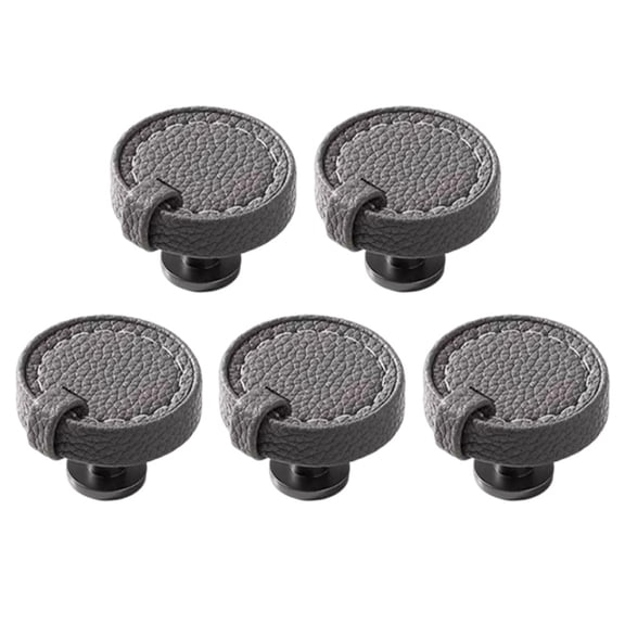 5 Pack Brown Leather Drawer Pulls Round Leather Handles Cabinet Knobs Gray Smile Home