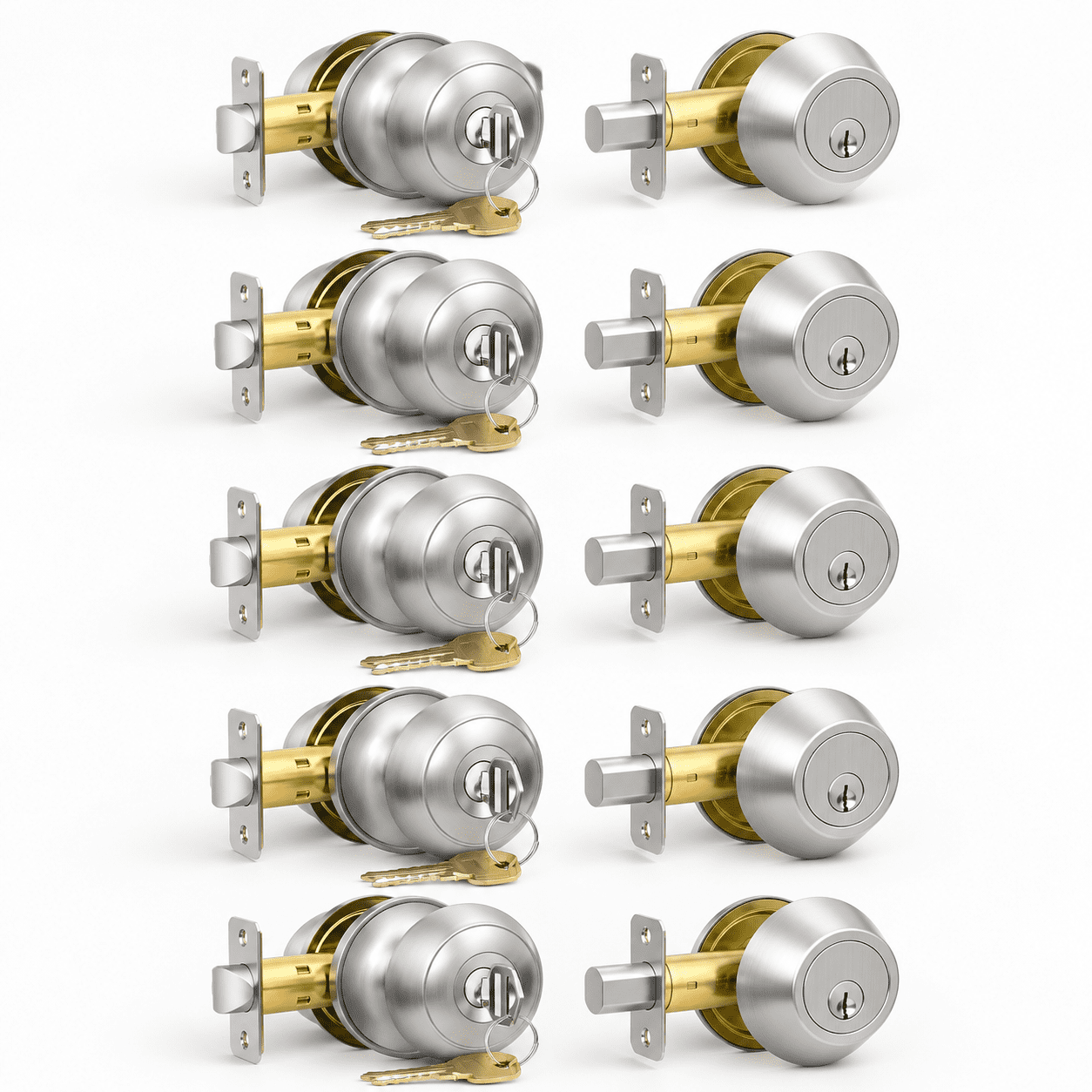 Door Lock Devices 5 Pack Brushed Nickel Front Door Lock Set with Keyed Alike Deadbolt and ...