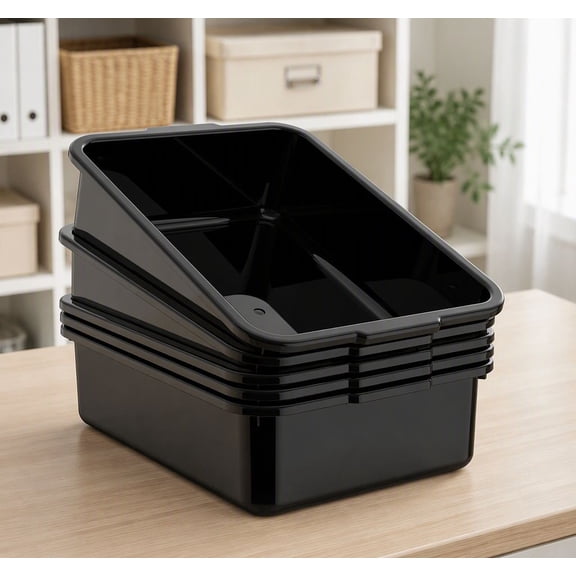5-Pack Bus Tubs Storage Box with Handles, Black Plastic Wash Basin Tub, 8 Liter Capacity, 14.89 x 10.72 x 3.9 Inch
