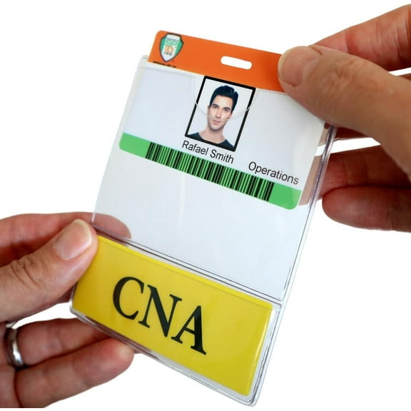5 Pack - CNA BadgeBottom Horizontal CNA Badge Buddy & CNA Badge Holder Combo - Heavy Duty 2 in 1 Badge Bottom I’D Nursing Accessories - Double Sided Clear Sleeve by Specialist ID