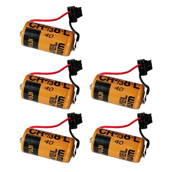 5-Pack CR2/38.L 3V 2000mAh Lithium Battery for FANUC A98L-0031-0006, 2/3A Size