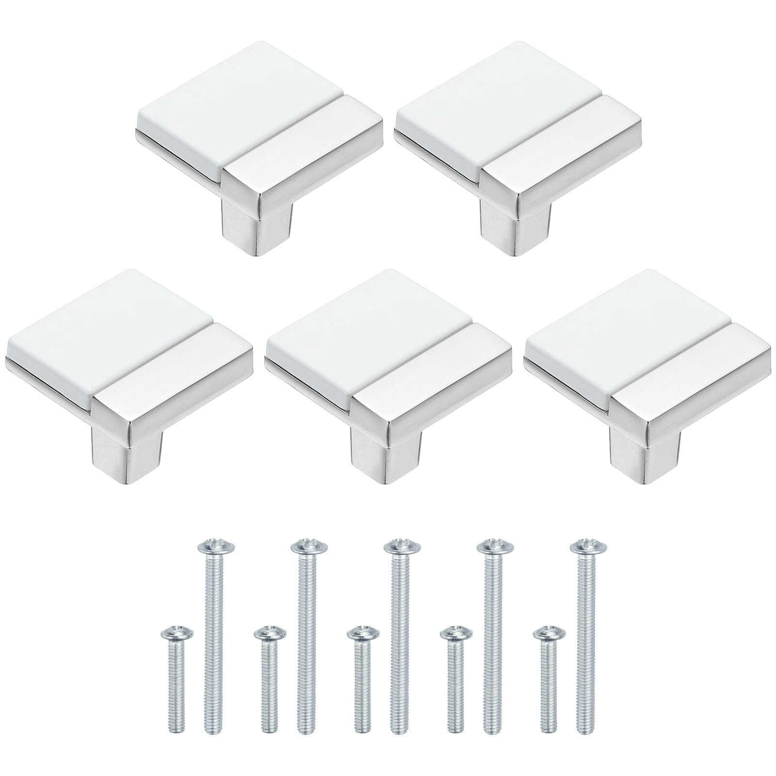 5 Pack Cabinet Knobs, Kitchen Cabinet Pulls Single Hole Dresser Handles and Drawer Pulls for Bedroom Dresser White Silver