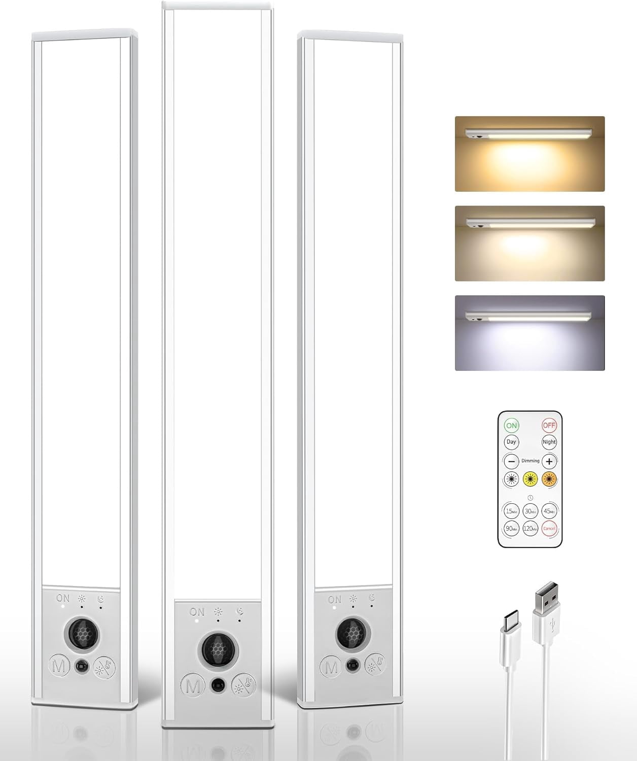 5 Pack Under Cabinet Lighting, 2400mAh Rechargeable Motion Sensor Light ...