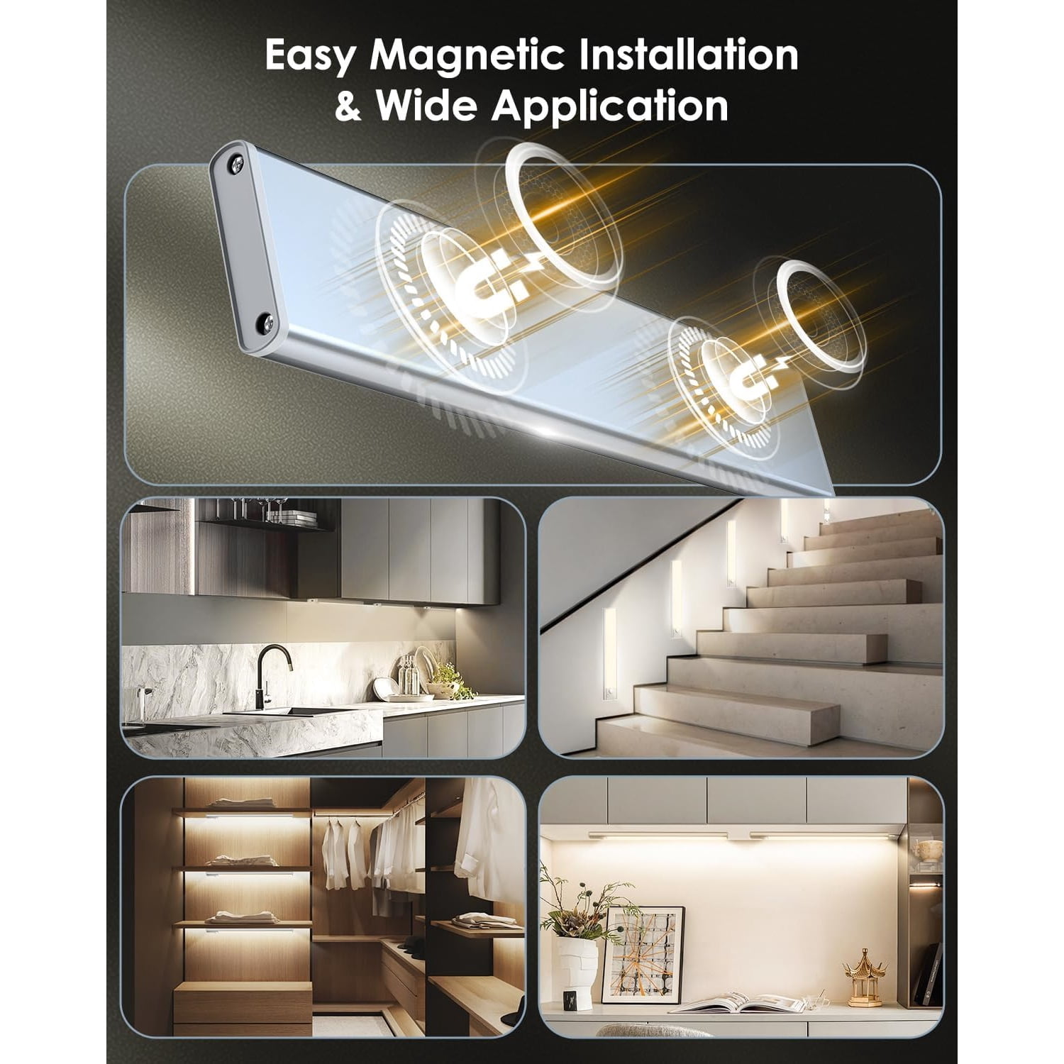 5 Pack Under Cabinet Lights Upgraded 2500mAh Under Cabinet Lighting Wireless, Rechargeable Motion Sensor Light Indoor LED Closet Lights Under-Counter Light Fixtures for Kitchen, Hallway, Stairs, 12in