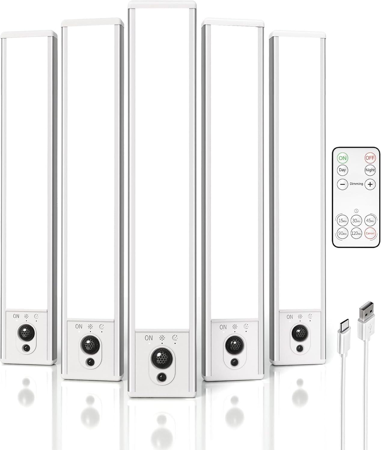 5-Pack Under Cabinet ing, 2400mAh Motion Sensor , LED Closet s Wireless, 6500K Dimmable, Timer, Magnetic, with Remote Control for Kitchen, Closet, Stair