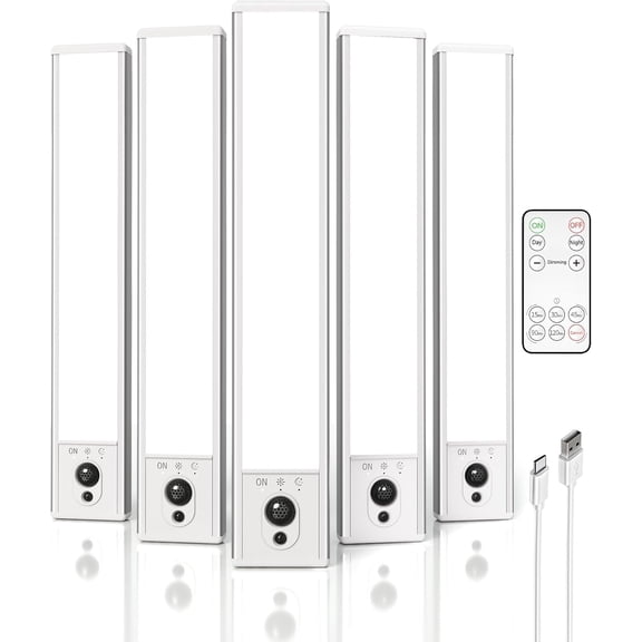 5-Pack Under Cabinet ing, 2400mAh Motion Sensor , LED Closet s Wireless, 6500K Dimmable, Timer, Magnetic, with Remote Control for Kitchen, Closet, Stair