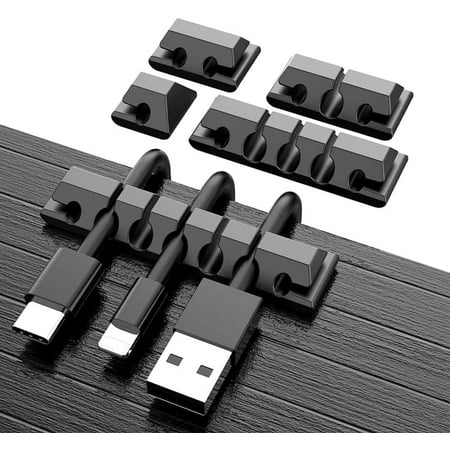5 Pack Cable Organizer Clips, Cord Holder, (7-5-3-2-1 Slots) Cable Management Self Adhesive Cable Management for USB Cable/Power Cord/Wire, Desk, Home, Office More (Black)