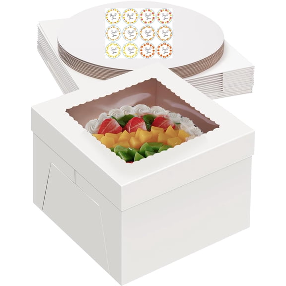 5 Pack Cake Boxes, 10x10x8 Inches Cake Box with Boards, White Bakery Boxes with Window, Disposable Cake Containers with Lids for Cookies, Wedding, Birthday, Party