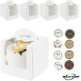 thumbnail image 1 of 5 Pack Cake Boxes with Handle, 8 x 8 x 6 Inch Bakery Boxes with Clear Window, Boards, Stickers, Cake Container for Donut, Pie, Cookies, Wedding, Birthday Party, 1 of 9