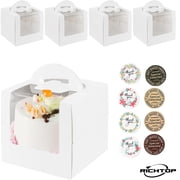 5 Pack Cake Boxes with Handle, 8 x 8 x 6 Inch Bakery Boxes with Clear Window, Boards, Stickers, Cake Container for Donut, Pie, Cookies, Wedding, Birthday Party