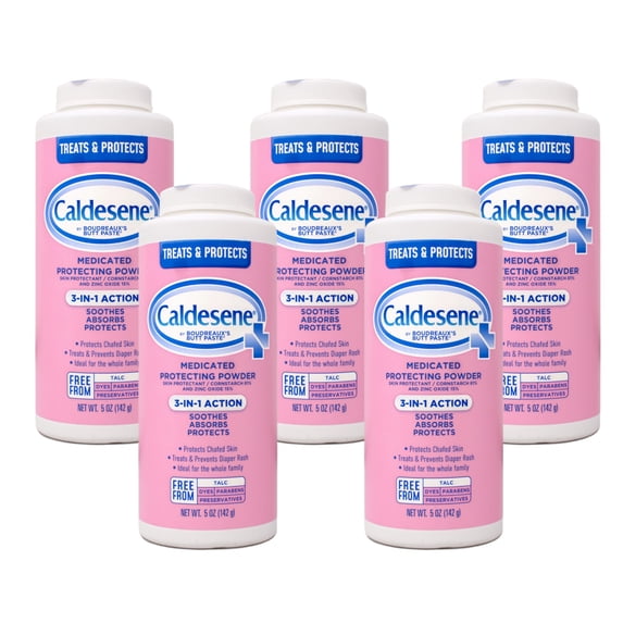 5 Pack - Caldesene Medicated Protecting Powder for Chafed Skin, Treats & Prevent Diaper Rush, 5 OZ