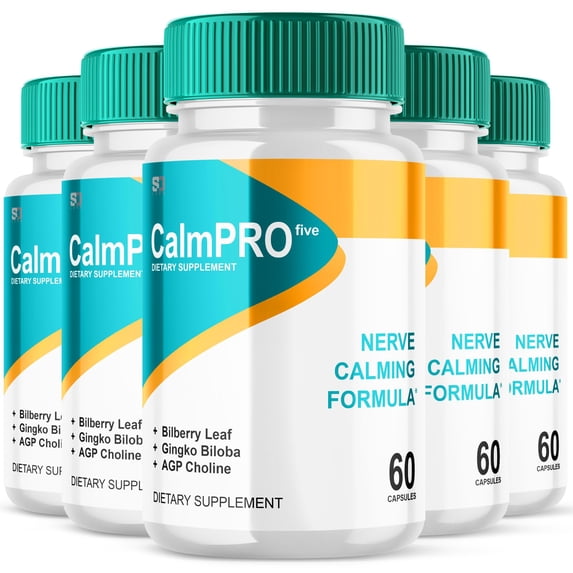 (5 Pack) CalmPro 5 Nerve Support Advanced Maximum Strength Calm Pro Five Supplement 300 Capsules