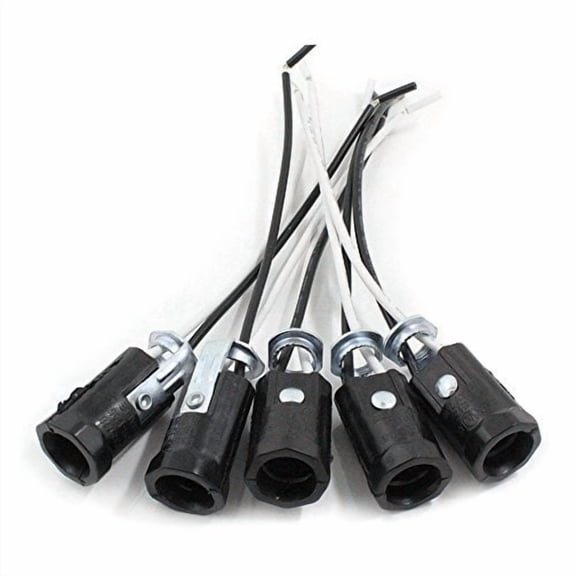 5 Pack Candelabra Socket, Black Keyless Phenolic Candelabra Base Lamp Holder Light Socket, UL Listed E12 Lamp Socket Replacement (Keyless and Wire)