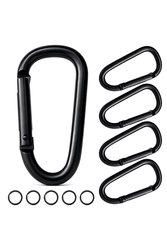 5 Pack Aluminum Carabiner Clips, Keychain with Key Rings, 8cm Black Heavy-Duty Spring Snap Hooks, Ideal for Keychains & Backpacks, Outdoor Use – NOT for Climbing