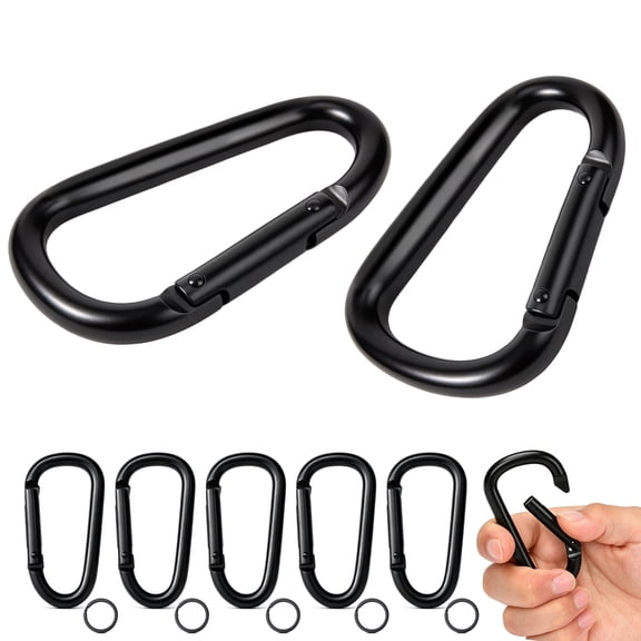 5 Pack Aluminum Carabiner Clips, Keychain with Key Rings, 8cm Black Heavy-Duty Spring Snap Hooks, Ideal for Keychains & Backpacks, Outdoor Use – NOT for Climbing