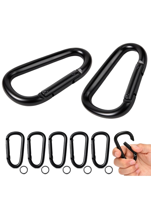 5 Pack Aluminum Carabiner Clips, Keychain with Key Rings, 8cm Black Heavy-Duty Spring Snap Hooks, Ideal for Keychains & Backpacks, Outdoor Use – NOT for Climbing