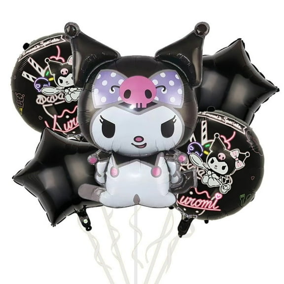 5 Pack Cartoon Anime Foil Balloons, Black and purple Cute Anime Theme Family Birthday Kawaii Party Decorations, Suitable for Children Gifts