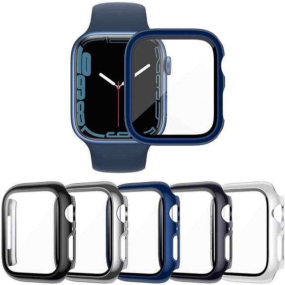 5 Pack Case for Apple Watch Series 7 45mm with Tempered Glass Screen Protector, Full Hard Ultra-Thin Scratch Resistant Bumper Protective Cover for iWatch Men Women Accessories