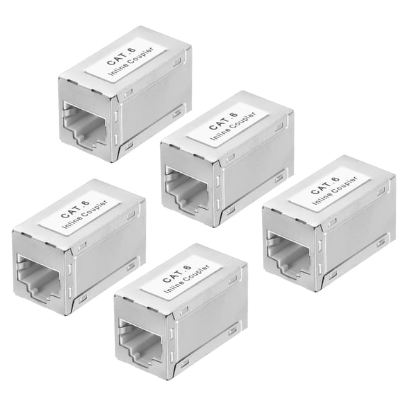 5 Pack Cat 6 Ethernet Coupler, RJ45 Cat6 Shielded Coupler Jacks Female to Female Ethernet Adapter, Silver, 16x18x30mm