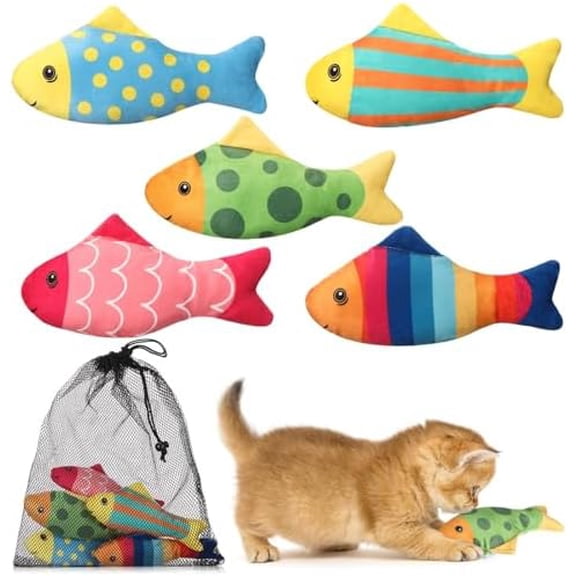 5 Pack Catnip Cat Toys Indoor Interactive Cat Toys Funny Catnip Kitten Chew Gifts Pet Birthday Party Presents (Cartoon Fish Shape)