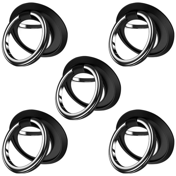 [5 Pack] Cell Phone Ring Holder TIQUS Phone Ring 360 Rotation Phone Ring Holder Finger Ring Stand Kickstand Compatible with Most of Smartphones Black