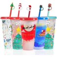 5 Pack Christmas Color Changing Cups with Lids and Straws Festive
